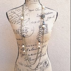 LIA SOPHIA Antiqued Gold Pearl Rhinestone Necklace